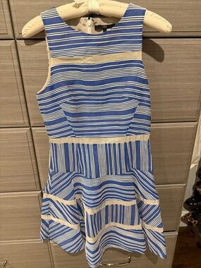 Tibi Blue and Cream Striped Sleeveless Dress